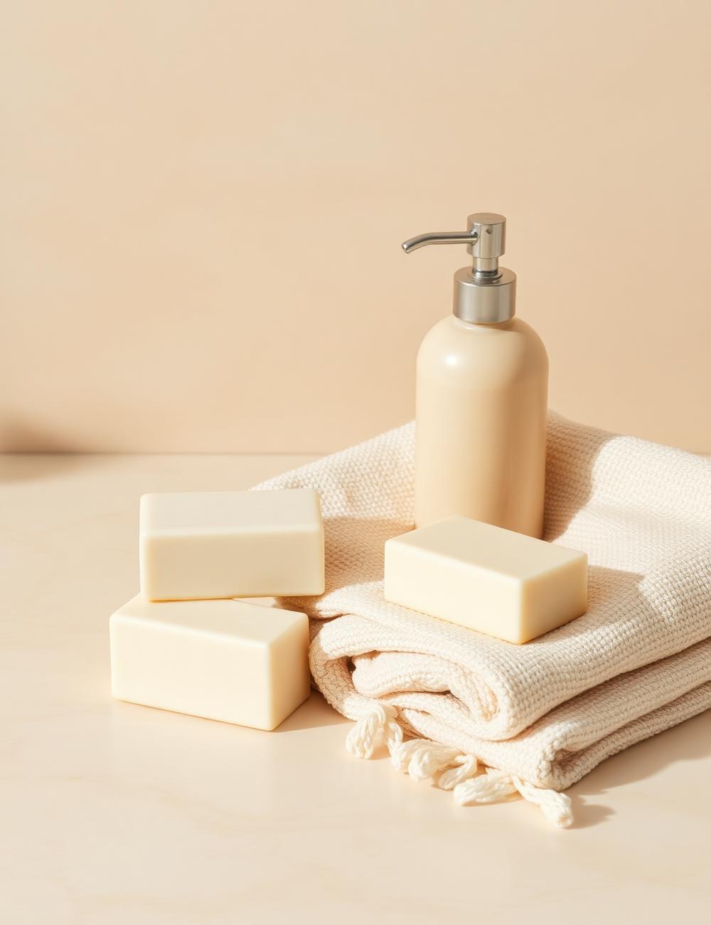 Sabonetes e dispenser neutro em composição de higiene pessoal